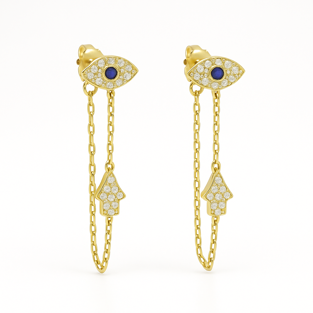 Hamsa Eye Chain Earrings