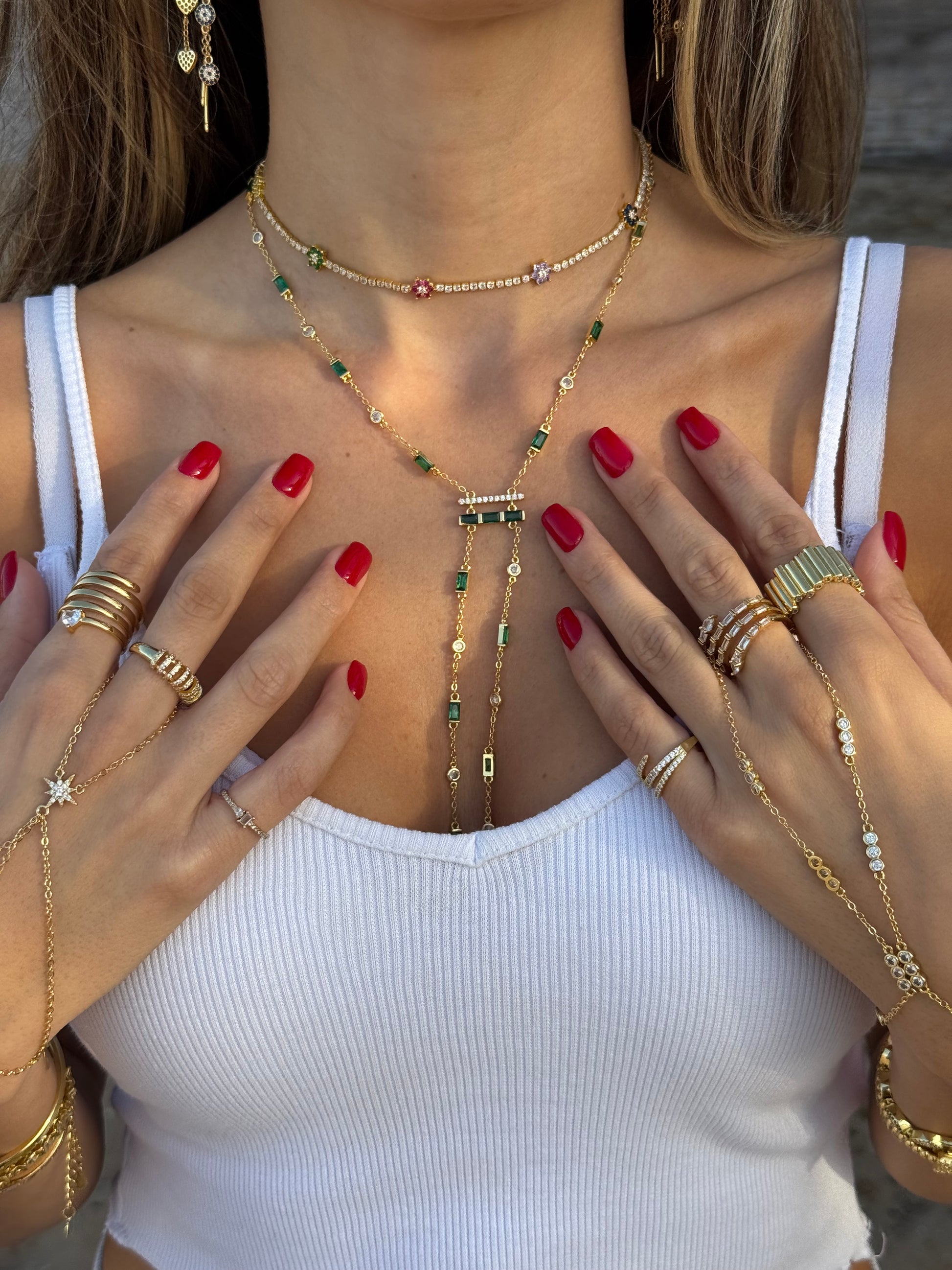 Green Double Dropdown Necklace